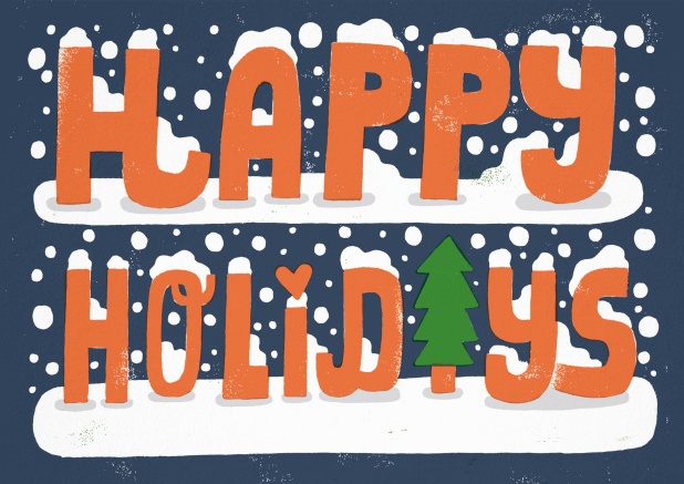 Holiday Stand-in - Holiday cards Corporate Blue card with the orange slogan "happy holidays".