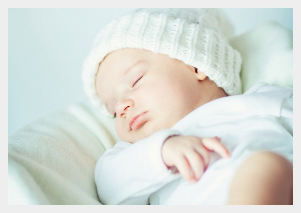 Birth announcement card with photo and frame in optional colors. Grey.