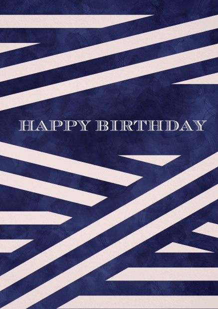 Geburtstagskarte für Geburtstagsglückwünsche mit stillvollem blau weißem Geschenkpapier.