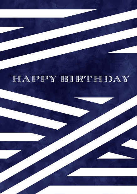 Online Geburtstagskarte für Geburtstagsglückwünsche mit stillvollem blau weißem Geschenkpapier. Weiss.