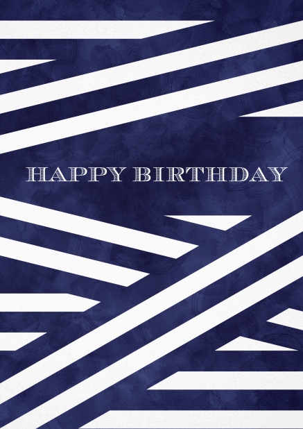Geburtstagskarte für Geburtstagsglückwünsche mit stillvollem blau weißem Geschenkpapier. Weiss.