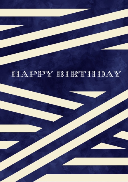 Online Geburtstagskarte für Geburtstagsglückwünsche mit stillvollem blau weißem Geschenkpapier. Gelb.