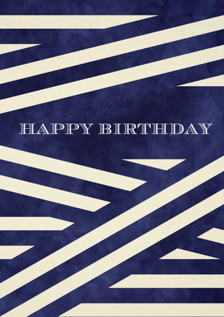 Geburtstagskarte für Geburtstagsglückwünsche mit stillvollem blau weißem Geschenkpapier. Gelb.