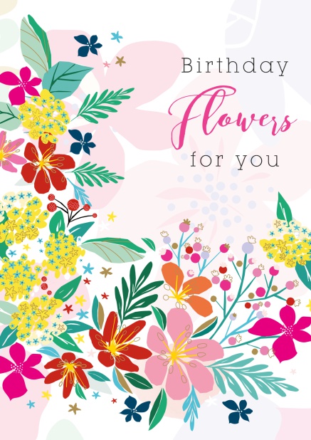 Online Graue Geburtstagskarte mit farbigen Blumen