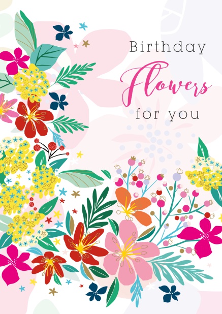 Online Grey Birthday Card with coloful flowers