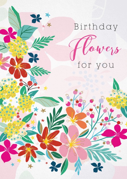 Grey Birthday Card with coloful flowers