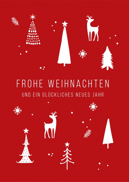 Weihnachten Rot Weiß - Weihnachtskarten Geschäftlich Rote Online Weihnachtskarte mit Bäumen und Renntieren