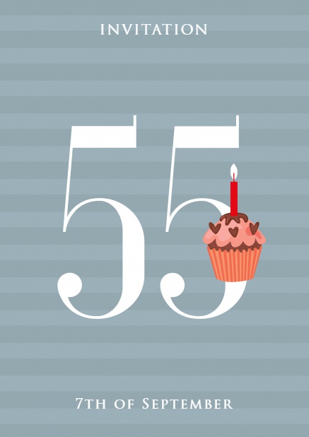 55 with cup cake - Grey - 50th Anniversary Online invitation card with 55 and cup cake Grey.
