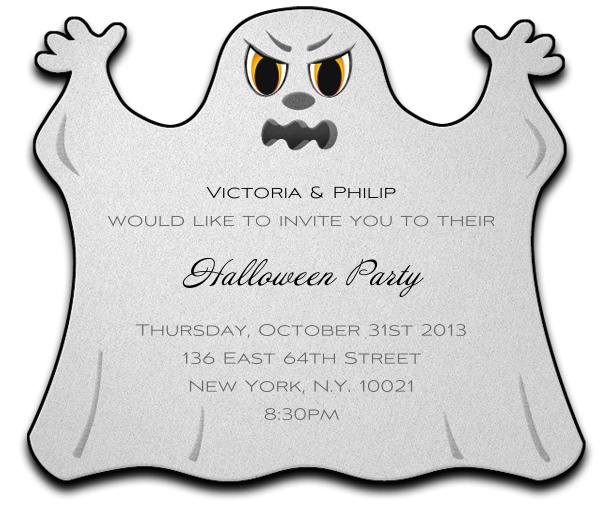 Halloween Themed Invitation Template shaped as ghost for kids and parties.