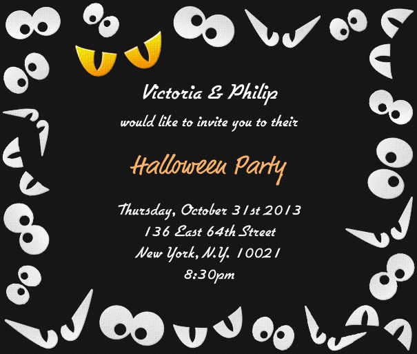 square black Halloween themed Invitation design with Halloween Eye border customizable online.