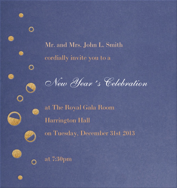 High Format Blue Celebration Invitation with Champagne bubbles customizable online.