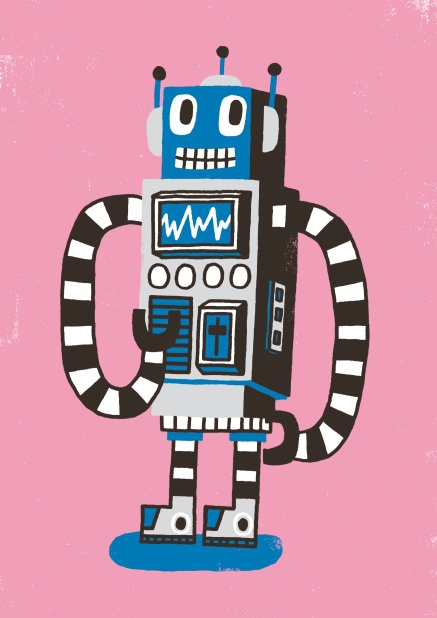 Rosafarbene online Karte mit Roboter.