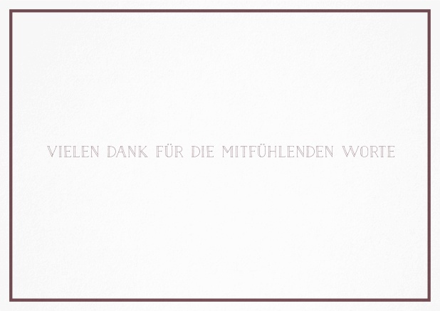 Trauerkarte mit gestaltetem Trauerspruch und schlichtem schwarzem Rand in Querformat. Rosa.