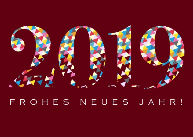 Frohes Neues Jahr Online wünschen mit dieser Glückwunschkarte mit bunter 2019 und Text. Rot.