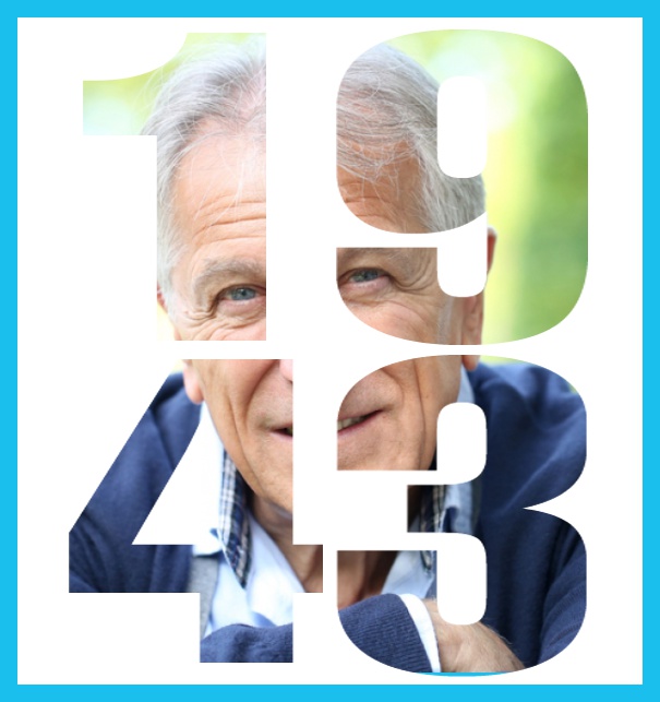 Geburtsjahr 1943 - Blau - 80. Geburtstag Online Einladungskarte mit ausgeschnittenem 1943 in gross Blau.