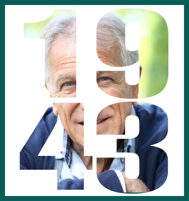 Geburtsjahr 1943 - Grün - 80. Geburtstag Online Einladungskarte mit ausgeschnittenem 1943 in gross Grün.