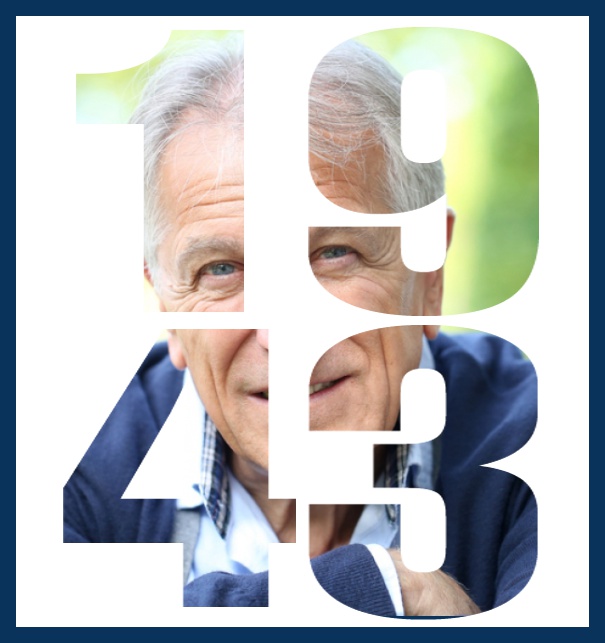Geburtsjahr 1943 - Marine - 80. Geburtstag Online Einladungskarte mit ausgeschnittenem 1943 in gross Marine.