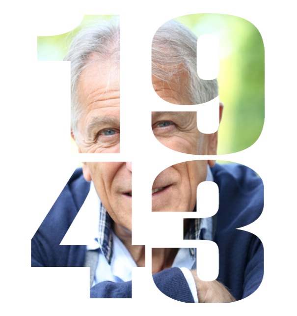 Geburtsjahr 1943 - Weiss - 80. Geburtstag Online Einladungskarte mit ausgeschnittenem 1943 in gross Weiss.