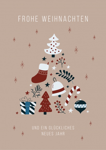 Online Weihnachtskarte mit Weihnachtsbaum aus Weihnachtselementen