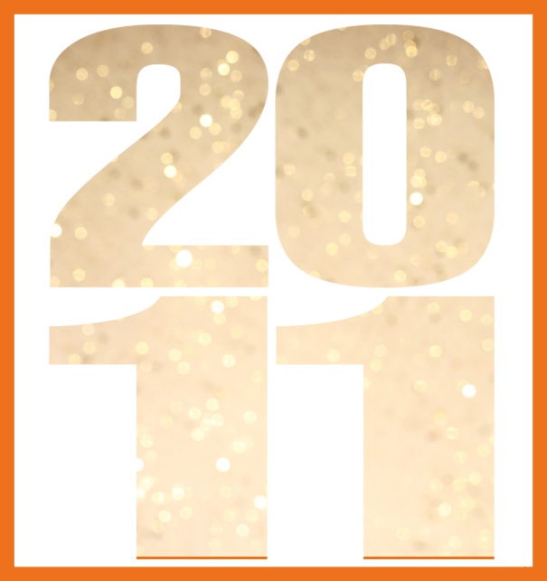 Online Invitation card in large format with cut out 2011 for an own photo or image. Orange.