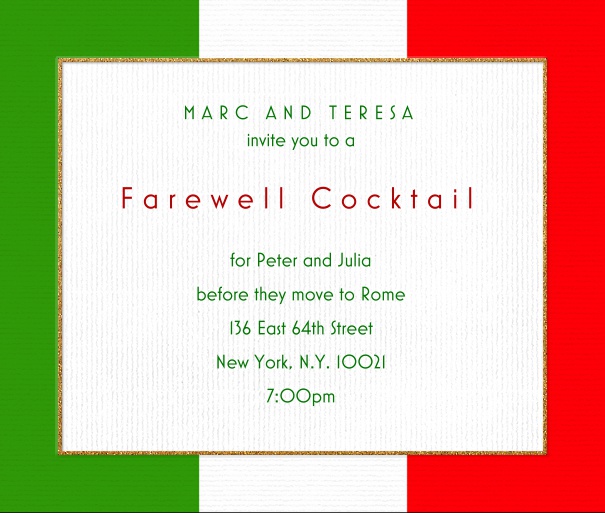 White Italy Themed Invitation Template with Italian Flag Border.