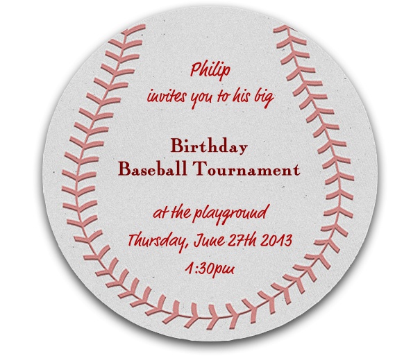 Round Baseball Sports Invitation Template Invitation Template designed as a baseball.