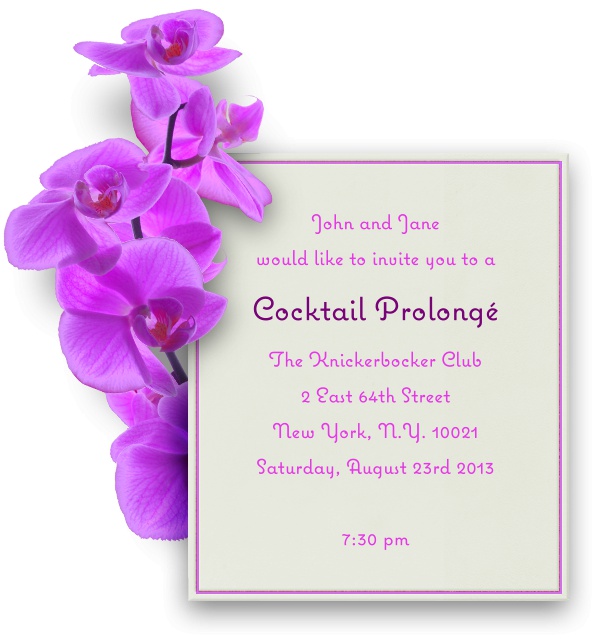 High Format Themed Flower Invitation Design with Purple Orchid.