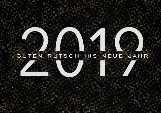 Frohes Neues Jahr wünschen mit dunkler Online Grusskarte mit heller 2019 und Frohes Neues Jahr Text. Schwarz.