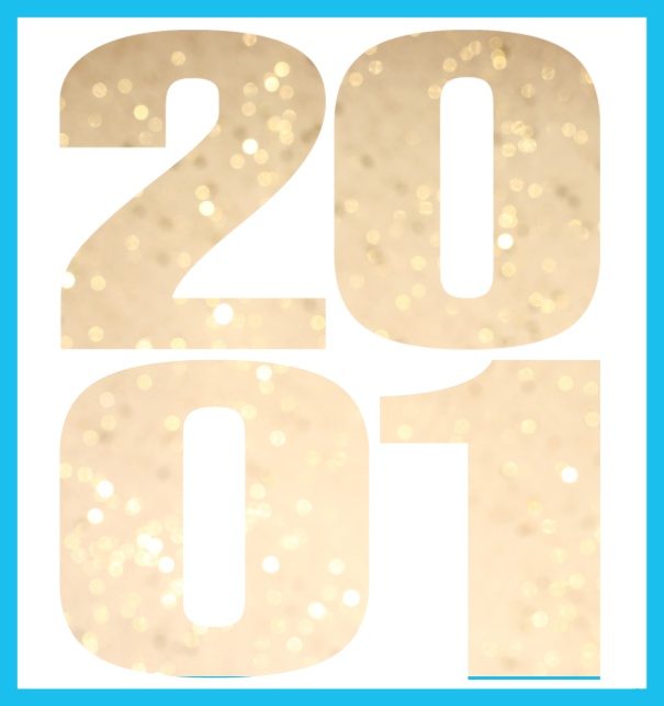 Online Invitation card in large format with cut out 2001 for an own photo or image. Blue.