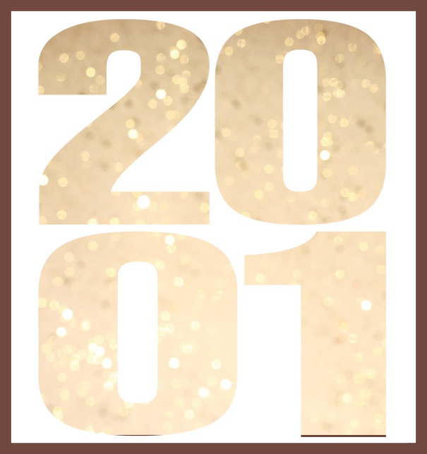 Online Invitation card in large format with cut out 2001 for an own photo or image. Gold.