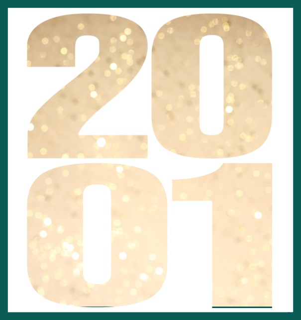 Online Invitation card in large format with cut out 2001 for an own photo or image. Green.