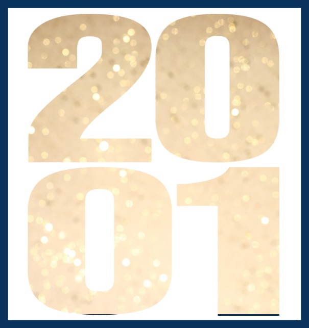 Online Invitation card in large format with cut out 2001 for an own photo or image. Navy.