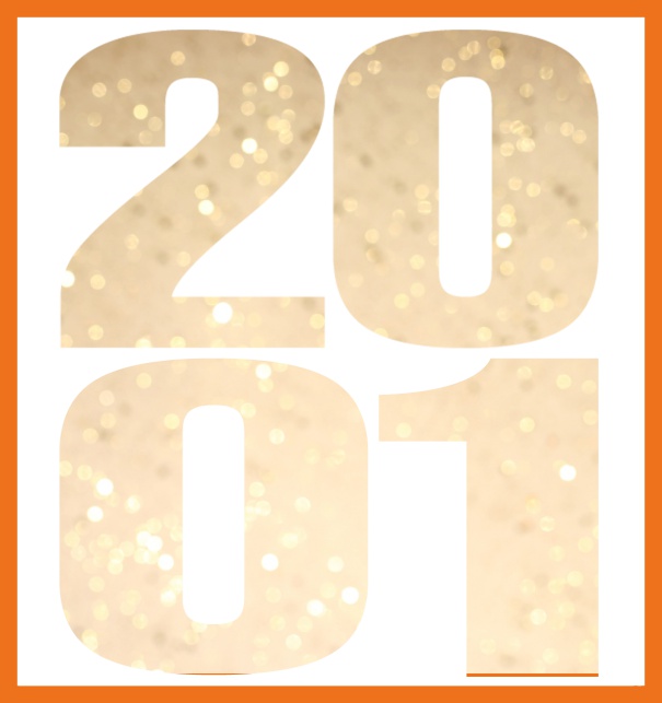Online Invitation card in large format with cut out 2001 for an own photo or image. Orange.