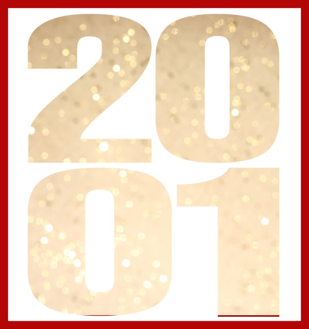 Online Invitation card in large format with cut out 2001 for an own photo or image. Red.