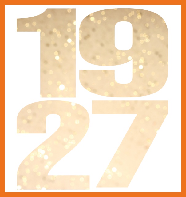 Große Online Einladungskarte mit ausgeschnittener Zahl 1927 Orange.