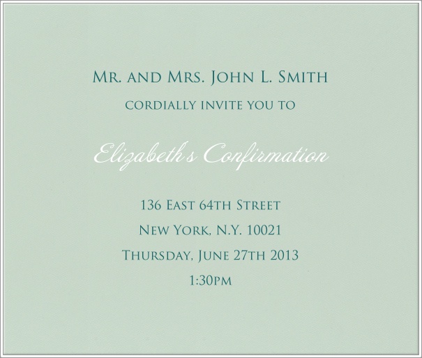 Light green Invitation Template for Christening and Confirmation with thin white border.