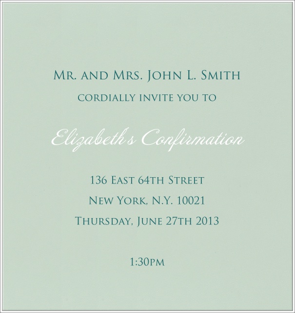 Blau-graue Einladungskarte für Taufe und Konfirmation mit weißem Rand.