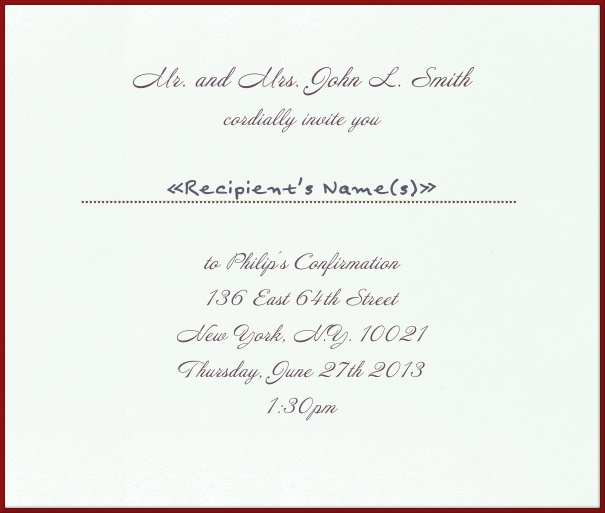 Square White Custom Christening & Confirmation Invitation Template with Magenta Border.