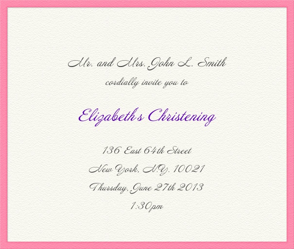 White Invitation for Christening and Confirmation with pink border.