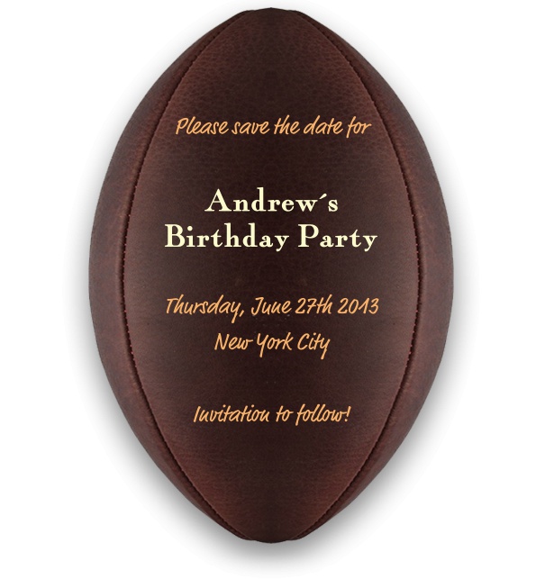 Football Themed Kid's Birthday Party Save the Date Card.