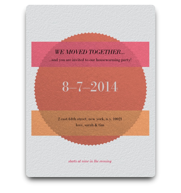 Saale Riverside Simple modern invitation card with text placed on a round seal and two horizontal stripes.