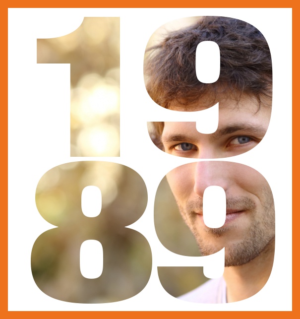 Born 1989 large - Orange - 30th Birthday Large online invitation card for 30th birthday invitations with frame and year of birth 1989. Orange.