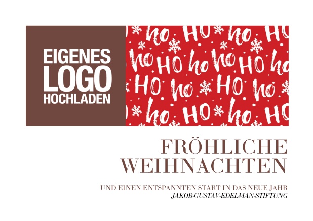 Online Einladungskarte zur Weihnachtsfeier mit rotem Design mit ho ho ho Text und Logo-Option. Gold.
