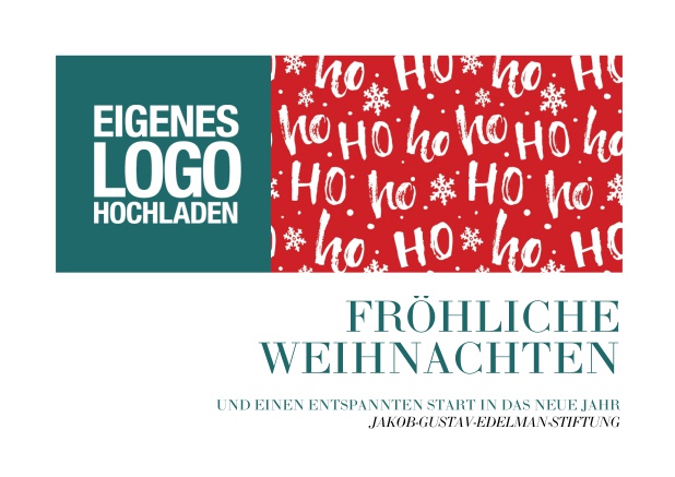 Online Einladungskarte zur Weihnachtsfeier mit rotem Design mit ho ho ho Text und Logo-Option. Grün.