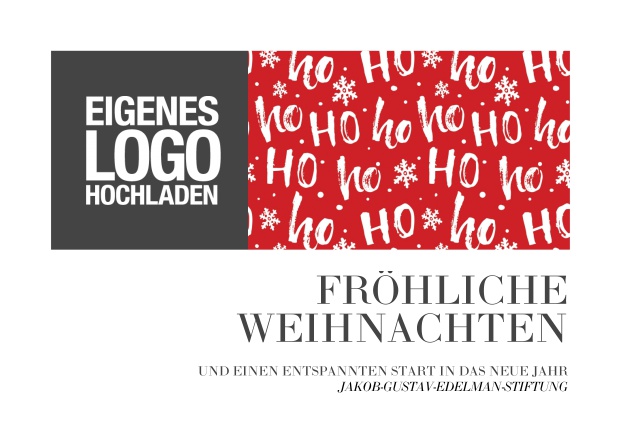 Online Einladungskarte zur Weihnachtsfeier mit rotem Design mit ho ho ho Text und Logo-Option. Grau.