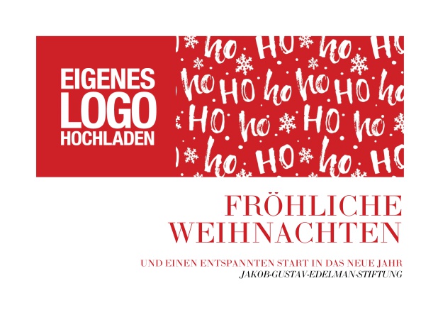 Online Einladungskarte zur Weihnachtsfeier mit rotem Design mit ho ho ho Text und Logo-Option. Rot.