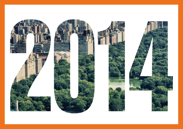 GRÜNDUNGSJAHR 2014 QUER - Orange - 10. Jubiläum Online Einladungskarte mit ausgeschnittener 2014 für eigenes Image oder Foto Orange.