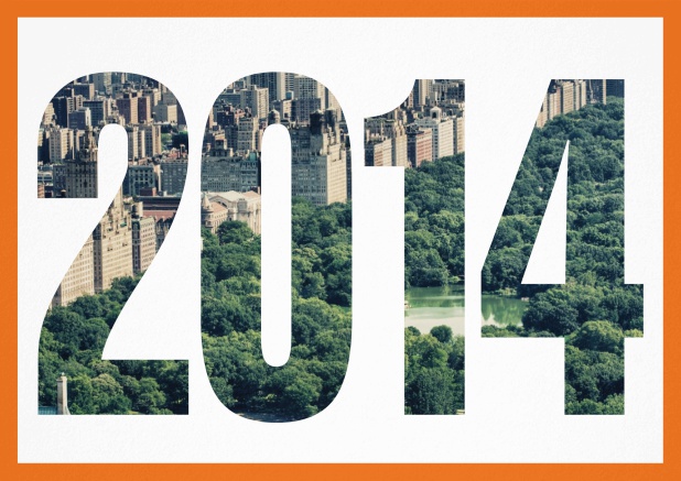 GRÜNDUNGSJAHR 2014 QUER - Orange - 10. Jubiläum Einladungskarte mit ausgeschnittener 2014 für eigenes Image oder Foto Orange.