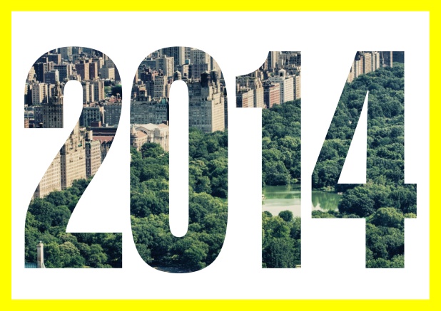 Online Einladungskarte mit ausgeschnittener 2014 für eigenes Image oder Foto Gelb.