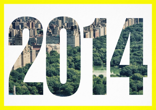 Einladungskarte mit ausgeschnittener 2014 für eigenes Image oder Foto Gelb.